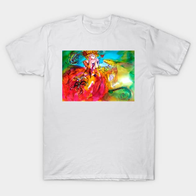 MIRANDOLINA Romantic Woman With Mask And Dog,Venetian Masquerade T-Shirt by BulganLumini